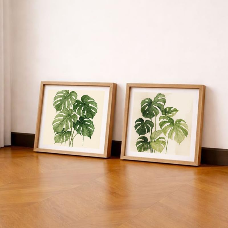 KARRALY Set of 2 Tropical Leaf Wall Painting for Bedroom & Paintings for Living Room Wall Decor - (10.5 Inch Square, Wall Art Paintings)