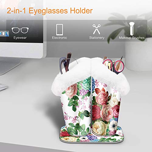 Image of FINTIE Plush Lined Double Eyeglasses Holder with Magnetic Base, Glasses Stand Case Organizer for Desk, Nightstand, Office