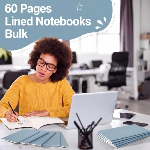 Image of Mimorou 100 Pcs A5 Journals Notebooks Bulk,Lake Blue,Lined | Kraft Softcover Small Notebooks 5.5 Inch x 8.3 Inch Notepads with 60 Page 30 Sheet for Writing Sketch Travel Office Supplies