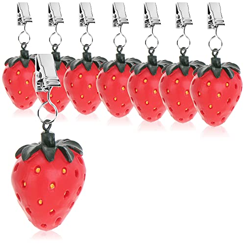 com-four® 8X Tischdeckenbeschwerer - wetterbeständige Tischtuchgewichte mit Klammer - Tischtuchklammer in Erdbeeren-Design - ca. 40 g (8 Stück - Erdbeere - 40g)