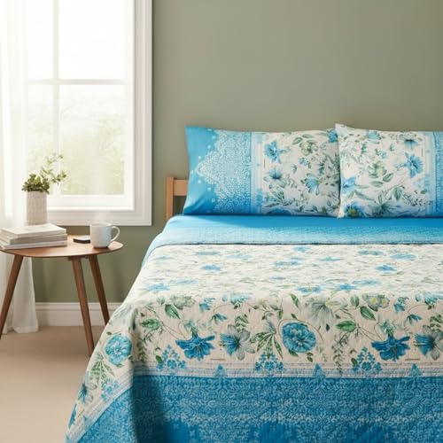 Bassetti Colcha acolchada de matrimonio Granfoulard Art. Casablanca de puro algodón | Colcha ligera de verano 265 x 255 cm