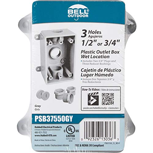 Image of BELL PSB37550GY Single-Gang Weatherproof Three 1 /2 inch. or 3 /4 in. Threaded Outlets,2 in,Gray,(Pack of 8)