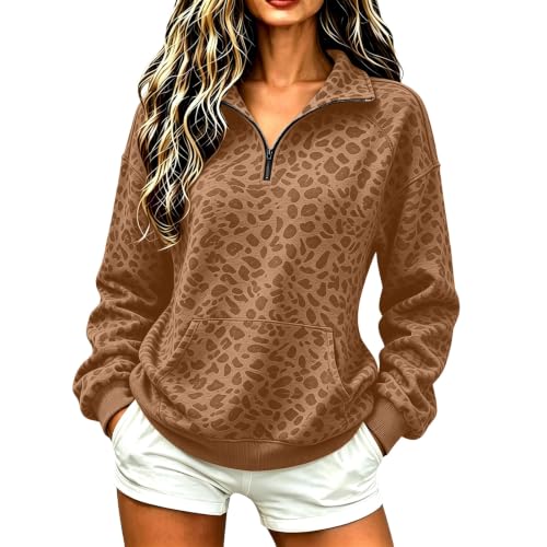 Cheetah Print Sweater Women Y2K Oversized Half Zip Pullover Women - image 6