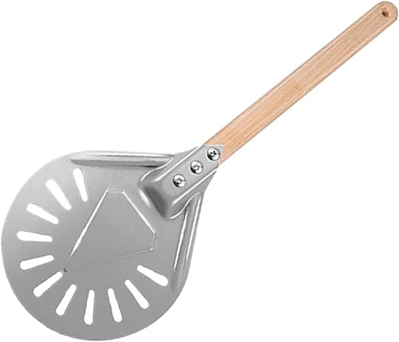 Round 7/9/12 Inch Pizza Turning Peel Turner Spinner Long Handle Perforated Aluminum Oven Accessories(7 inch Wood Handle)