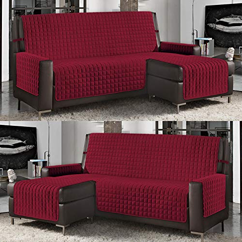 Banzaii Housse de Canapé d’Angle Réversible Matelassée avec Méridien Gauche/Droite - Protège Canapé Anti-Taches en Forme de L 4 Places 290 cm, Bordeaux