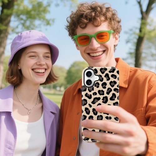 Image of Magnetic for iPhone 16 Case for Women Men, Brown Leopard | Cool Cheetah Pattern Design [Compatible with MagSafe] 2-Layer Hybrid Shockproof Glossy Protective Cover