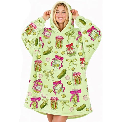 Warmstorey Dill Pickle Blanket Hoodie for Women Funny Pickle Hoodie Sweatshirt Wearable Pickle Blanket Emotional Support Dill Pickle Gift for Girls Cozy Pickle Pajamas Alternative