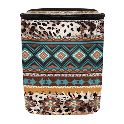Image of Southwestern Tribal Aztec Cowhide Hanging Trash Can for Car,Leak Proof Multipurpose Trash Bin Can with Lid,Universal Fit Most Vehicle