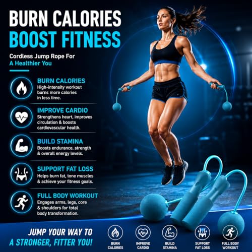 Image of Skipping Rope For Men & Women - Cordless Jump Rope With Cordless Ball - Tangle Free Skipping Rope With 360 Degree Ultra Smooth Bearing For Men, Women & Kids - Indoor Exercise (Blue, Model - 2)