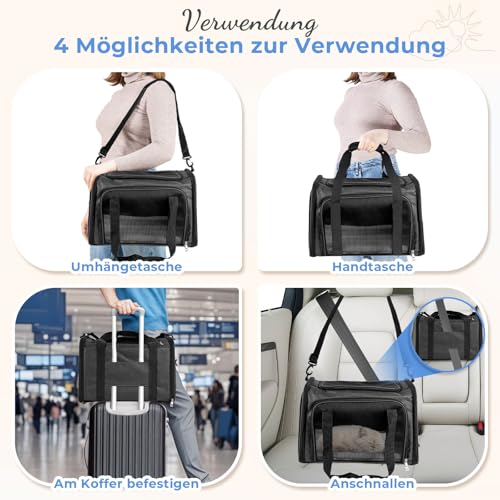 Lohofrnny Transporttasche Katze, Transporttasche für Katze Hund bis zu 8kg, Tragbar Faltbare Haustier Tragetaschen mit Schultergurt für Mittel Kleine Haustiere (Dunkelgrau, 50 x 34 x 34cm)