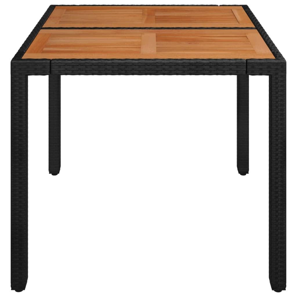 vidaXL Stół ogrodowy, drewniany blat, czarny, 90x90x75 cm, rattan PE, stolik ogrodowy, stół do ogrodu, stół na taras, stoliki ogrodowe