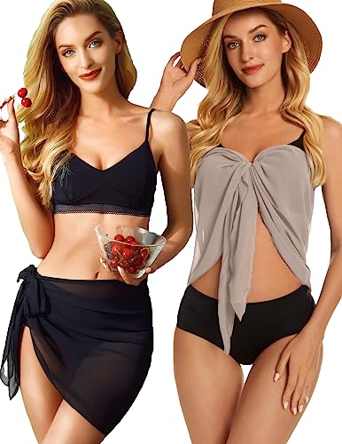 Image of CHICGAL 2 Pieces Women Beach Sarong Bathing Suit Wrap Skirt Sheer Bikini Swimsuit Cover Ups for Swimwear