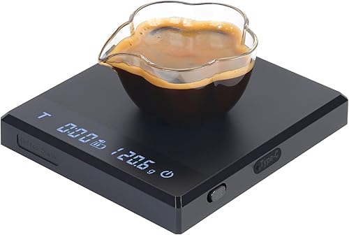 IKAPE Báscula digital de café con temporizador, 4.4 lbs0.00 oz de alta precisión recargable de goteo espresso con función de tara, pantalla LED
