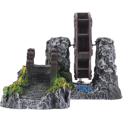 SUPVOX Pompe à Air Aquarium Décorative Moulin à Eau avec Pont Miniature Style Vintage Ornement de Paysage pour Aquarium et Jardin Modèle Artisanal et Polyvalent