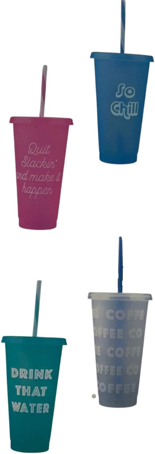 Amazon Com Ankyo Cold Drinkware Set With Straws Includes 4 Colorful Cups With Sayings 25 5 Fl Oz Each Home Kitchen