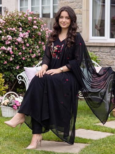 Image of INDO ERA Women's Pure Cotton Embroidered Thread Work Kurta & Pant with Dupatta Set (IEAI13046)