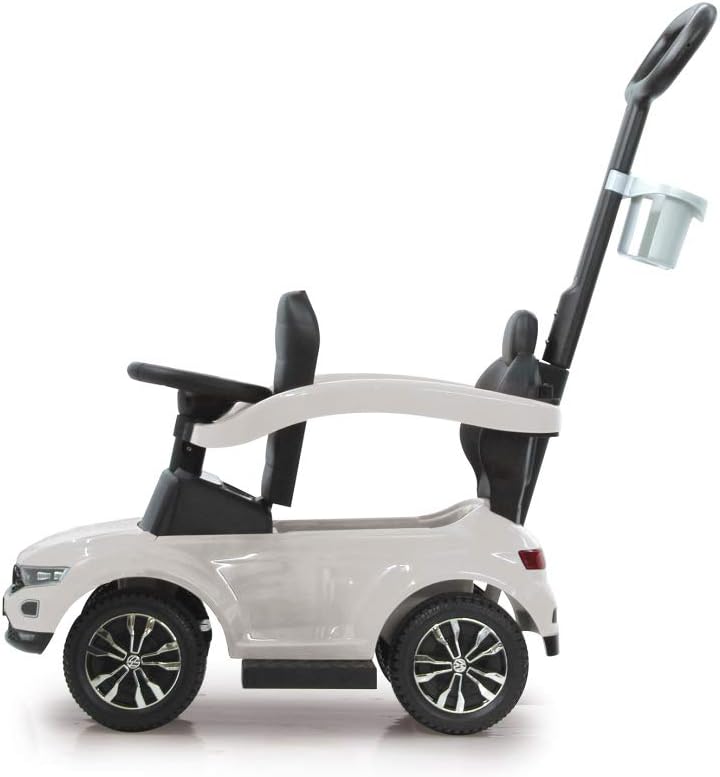 Jamara 460463 - Push Car VW T-ROC 3in1 White - Tilt Prevention, Backrest, Side Guard, Extendable Footrest, Sounds, Horn, Cup Holders