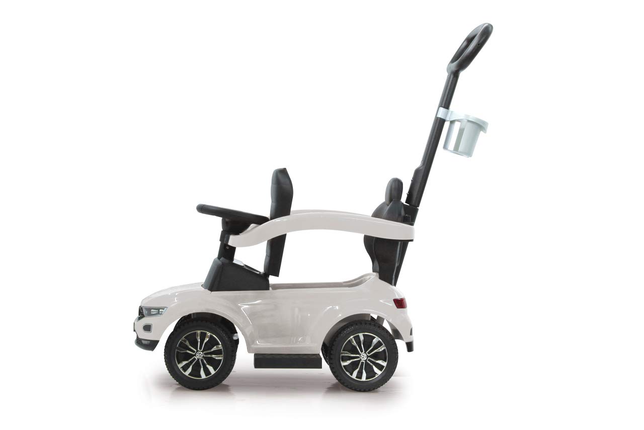 JAMARA 460463 - Rutscher VW T-ROC 3in1 - Kinderfahrzeug, Kippschutz, Kofferraum, Schub-und Haltestange mit Lenkfunktion, Rückenlehne, seitlichen Schutzbügel, ausziehbare Fußauflage, Sound, Hupe