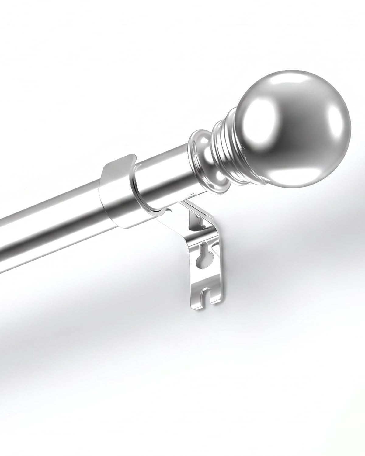 VIOREMOS Silver Curtain Pole 66-417 CM, 25mm Diameter Heavy Duty Adjustable Metal Curtain Poles with Brackets and Finials, Long Window Curtain Pole for Outdoor, Bedroom, Kitchen,Living Room