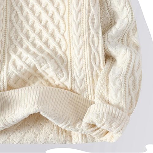 Men's Thick Patchwork Sweaters Loose Fit Crewneck Color Block Cable Knit Pullovers Long Sleeve Jumper Tops4