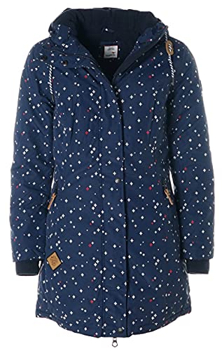 Bekleidung Kangaroos Damen warme Jacke mit Kapuze gefüttert gemustert All Over Print (navy, 38)