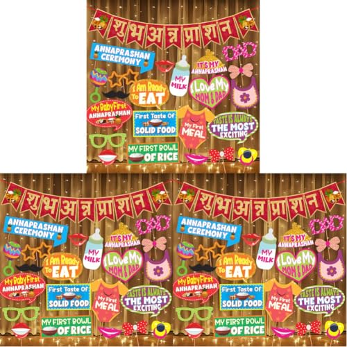 Image of Wobbox Shubh Annaprashan Decoration Items Set which Includes Baby annaprashan Ceremony Props, Subh Annaprashan Banner, Rice Light Decoration, Rice Ceremony Decorations Items(27 Pcs Set)(FP5694)