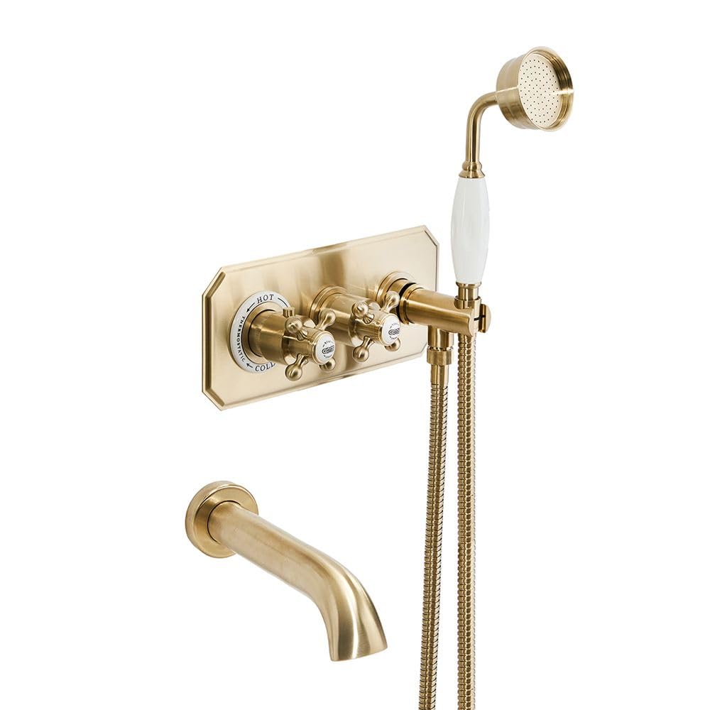 Milano Brushed Brass Elizabeth Thermostatic Mixer Valve Hand Shower Bath Spout