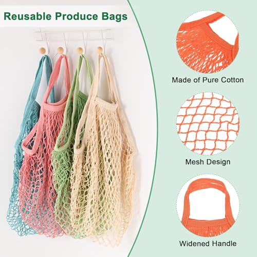 Bolsa de red de algodón reutilizable para comprar verduras frescas cómodamente 2