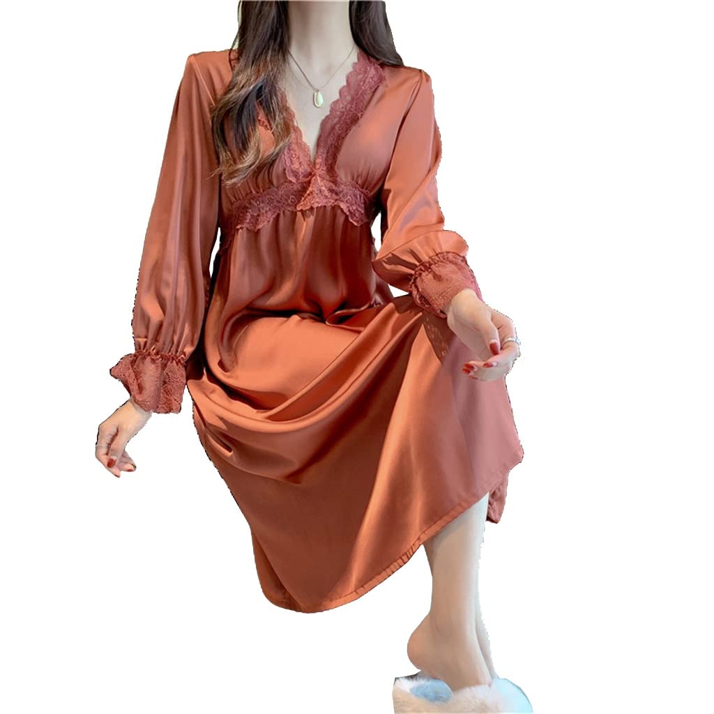 Generico Pigiama in seta ghiacciata a maniche lunghe da donna Elegante e comodo abbigliamento da casa for la primavera e l'autunno (taglia: L, colore: D)