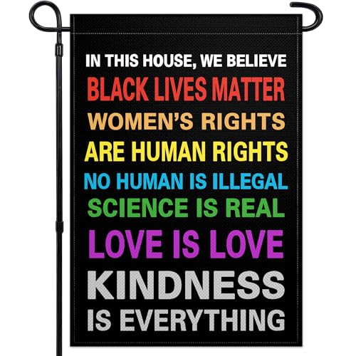 Pride Garden Flags for Outside 12x18 Inch Double Sided In This House We Believe Garden Flag Science Is Real Black Lives Matter Yard Sign Flag for Outdoor House Yard Garden Decor