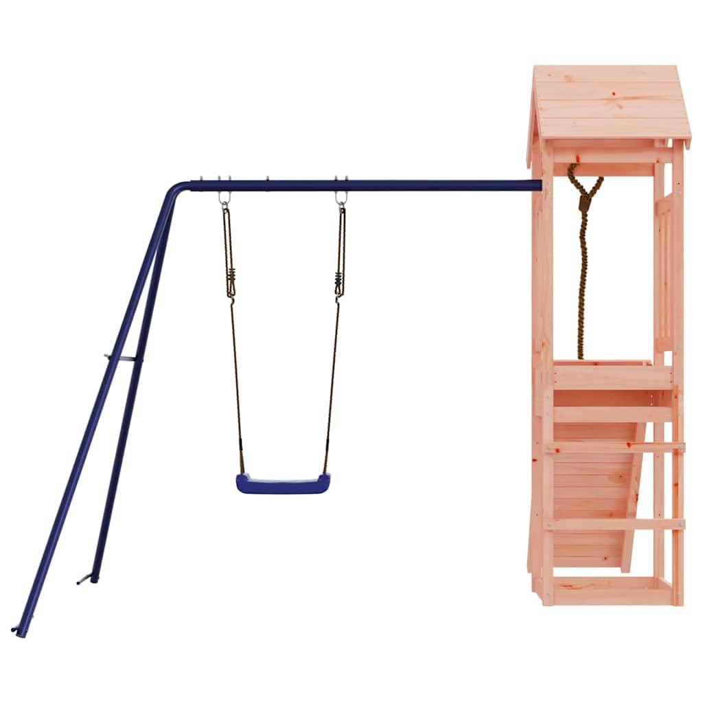 Torre da gioco in legno massiccio Douglasie con altalena, torre da arrampicata e parete da arrampicata, per bambini all'aperto, con piattaforma, corda, scala e seduta per un divertimento