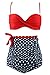 Cocoship Red & Blue White Polka Dot High Waisted Bikini Tie Belt Vintage Bathing Suit Ruched Swimsuit XXXL(FBA)
