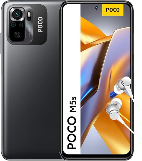 POCO M5s - Smartphone 4+64GB, 6.43 Inch FHD+ AMOLED DotDisplay, MediaTek Helio G95, 64MP AI quad camera, 5000mAh, NFC, Grey (UK Version + 2 Years Warranty) without charger