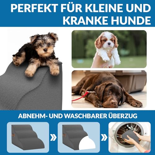 Nuraya Hundetreppe 3 Stufen, 40 cm hoch, Hochdichter Schwamm Haustiertreppe Hundetreppe für kleine Hunde, rutschfest Tragbar Hunderampe Katzentreppe mit Waschbar Plüschbezug für Sofa Betten