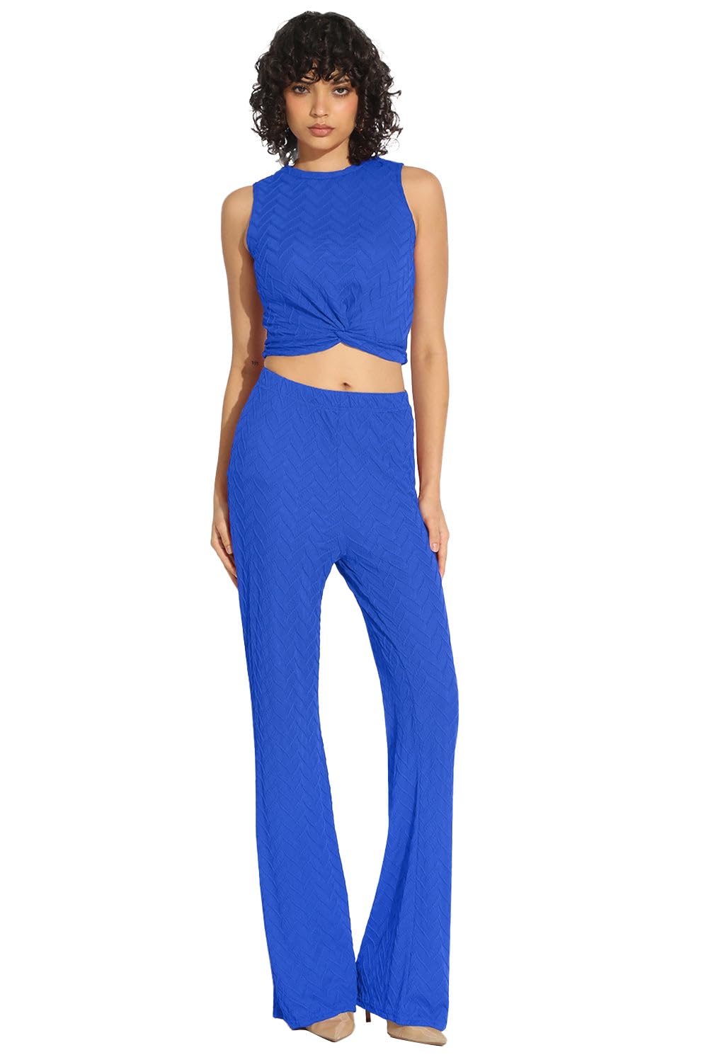 showoffff Edition Women's Textured Blue Top and Trouser Co-Ords Set-CHN-3608_Blue-P-picture-24