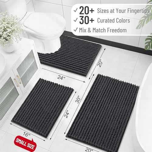 Image of OLANLY Long Bathroom Rugs Runner 47x24, Thick Soft and Absorbent Chenille Bath Mat, Non-Slip, Machine Washable Quick Dry Bath Rugs for Tub Shower Floor, Home Decor Accessories, Dark Grey