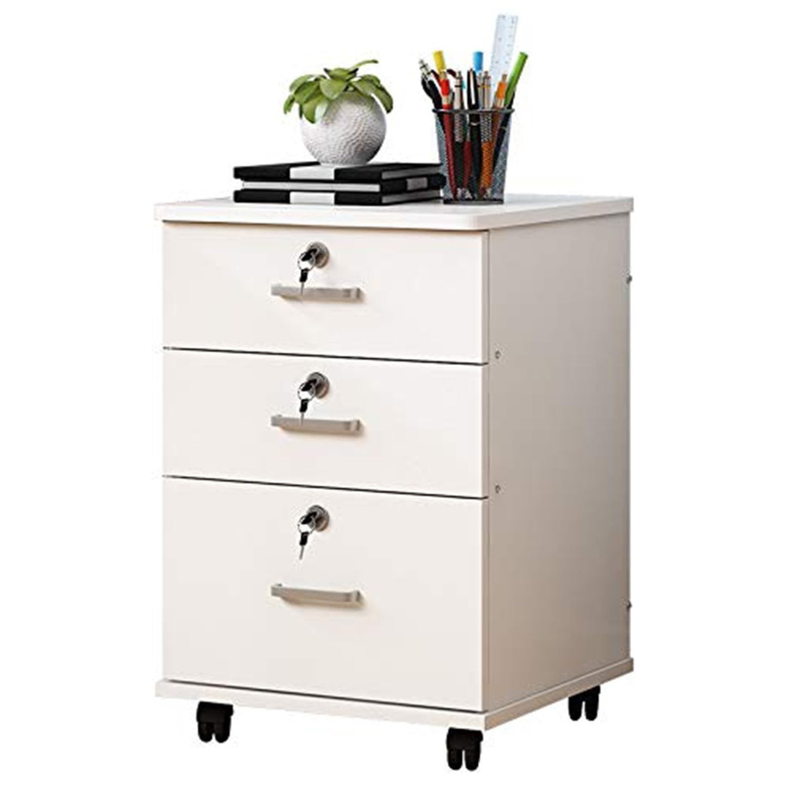Archivador de 3 cajones con Cerradura, bajo Escritorio, de Madera, para Documentos legales, móvil con Ruedas, tamaño A4, para Suministros de Oficina y Recibos.,C 40 * 40 * 56cm