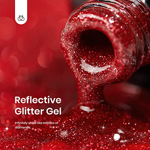 Image of Beetles Red Gel Nail Polish - 15ml Sparkly Glitter Diamond Red Gel Polish for Girls & Women - Soak Off, UV Nail Lamp Included Gift for Women