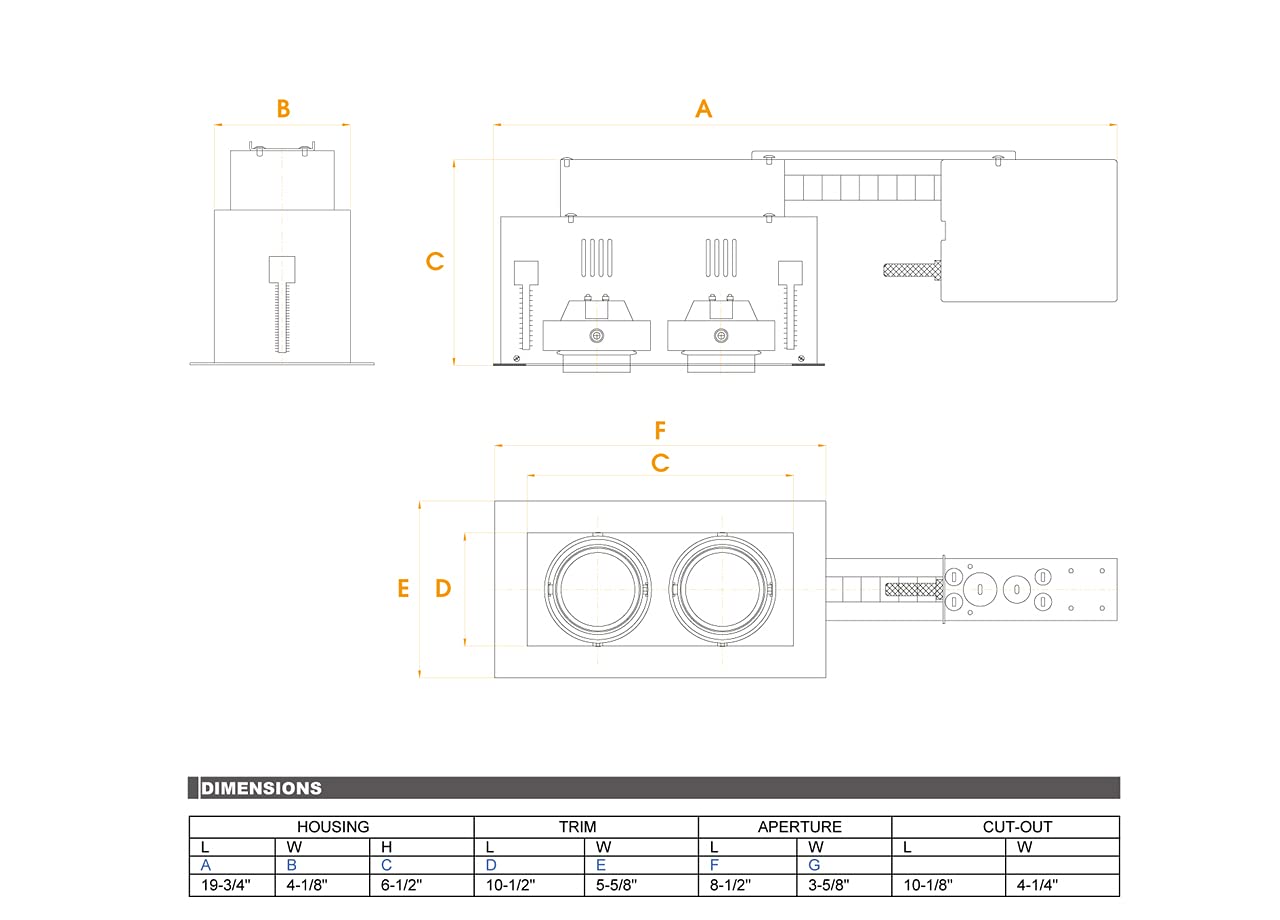 Jesco Lighting MGR1650-2EWB Modulinear Directional Lighting for Remodeling, Double Gimbal 50W MR16 2-Light Linear, Black Interior with White Trim