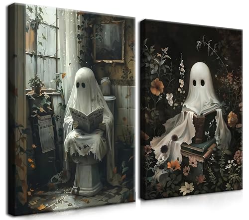 Framed Halloween Cute Ghost Canvas Wall Art Set of 2