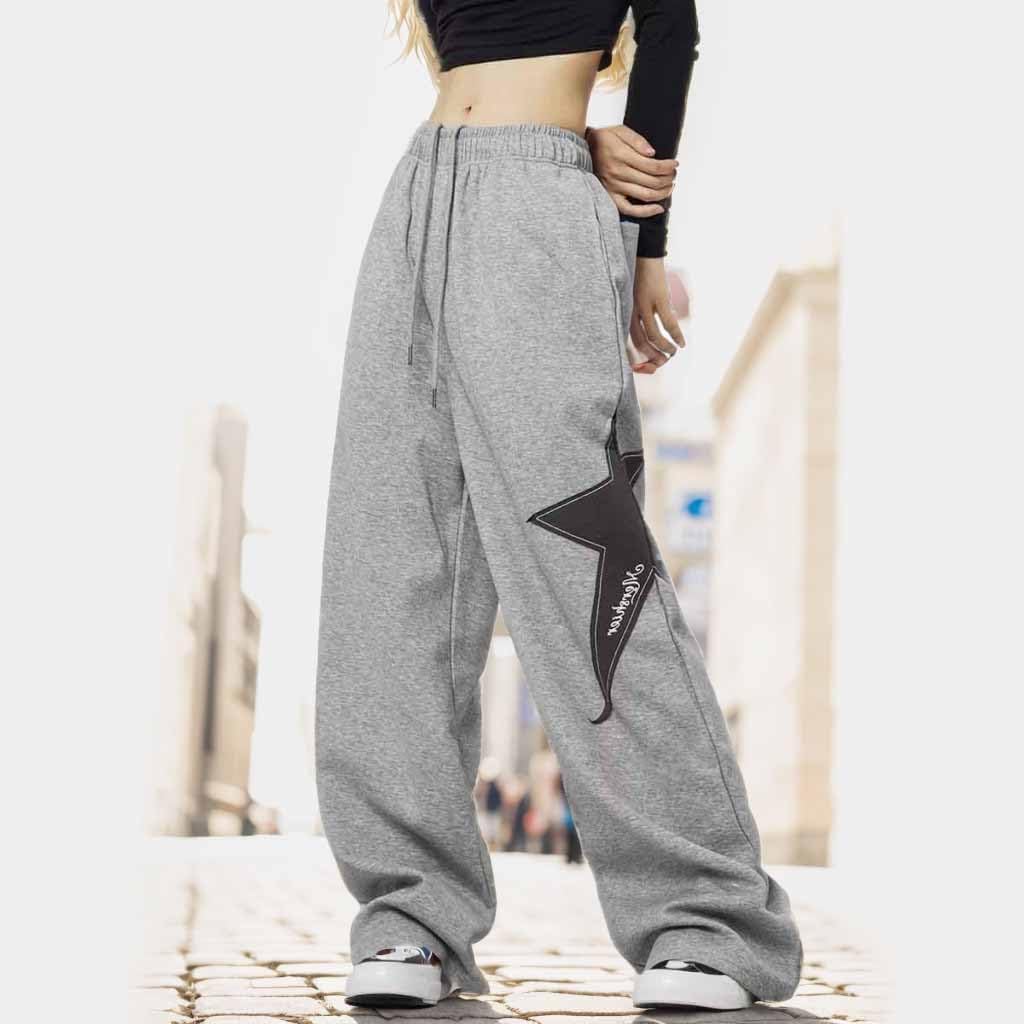 Female Star Printed Sports Pants Y2K Drawstring Elastic Waist Jogging Pants Street Loose Straight Leg Pants - Image 5