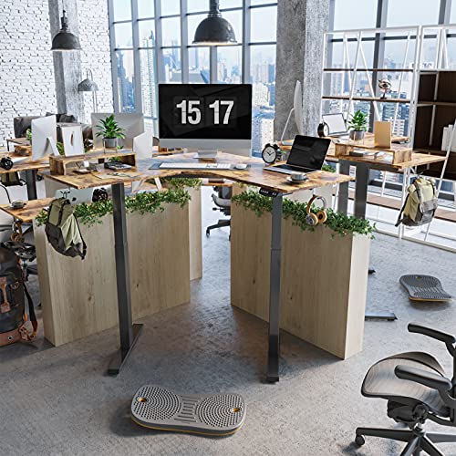 Fezibo Dual Motor L Shaped Electric Standing Desk, 48 Inches Stand Up Corner Desk, Home Office Sit Stand Desk With Rustic Brown Top And Black Frame #TOP3