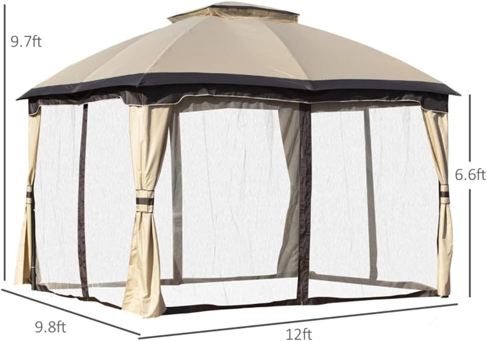 10' X 12' Outdoor Gazebo, Patio Gazebo Canopy Shelter W/Vented Roof, Zippered Mesh Sidewalls, Solid Steel Frame