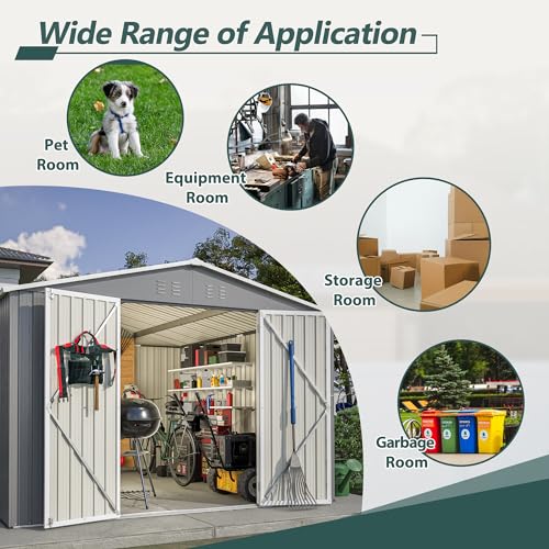 Image of YOPTO 10x10 FT Outdoor Storage Shed,Metal Shed W /Updated Frame Structure & Lockable Door,Garden Tool House W /Air Vent & Sloped Roof,for Backyard,Patio,Lawn,Grey