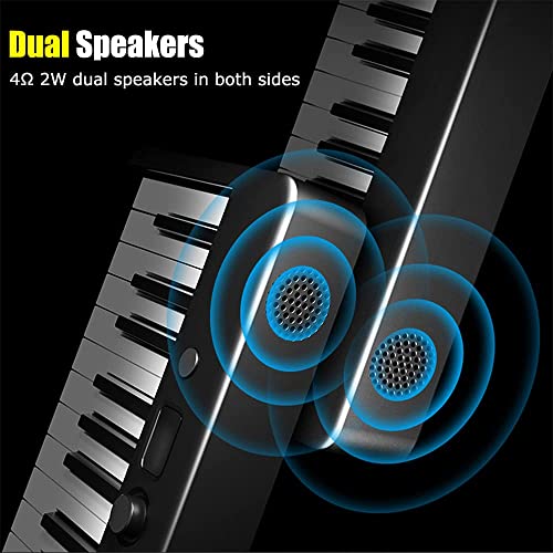 Nikomaku Digital Piano 88 Keys Foldable Portable Piano Keyboard Electric Keyboard Piano Folding Midi Semi-Weighted Touch Sensitive Keys Full Size Keys Touch Response 128 Rhythms 128 Tones Swan X Black #TOP6