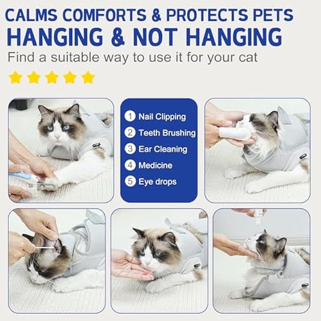 Supet Cat Grooming Hammock Harness for Nail Trimming, Cat Grooming Hanging Sling for Nail Clipping, Pet Restraint Holder for Cutting Nails, Medicine, Ear & Teeth Cleaning, Eye Care (Grey L)-cmvi0rUd