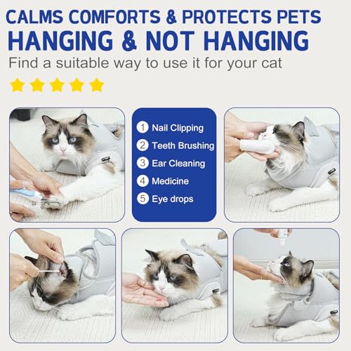Image of Supet Cat Grooming Hammock Harness for Nail Trimming, Cat Grooming Hanging Sling for Nail Clipping, Pet Restraint Holder for Cutting Nails, Medicine, Ear & Teeth Cleaning, Eye Care (Grey M)