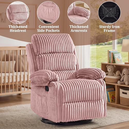 Image of Korser Rocking Recliner Chair, Nursery Rocker Chair for Adults, Small Recliners for Small Spaces, Swivel Rocker Recliner with Cushion, Upholstered Rocking Chairs for Living Room, RV, Corduroy