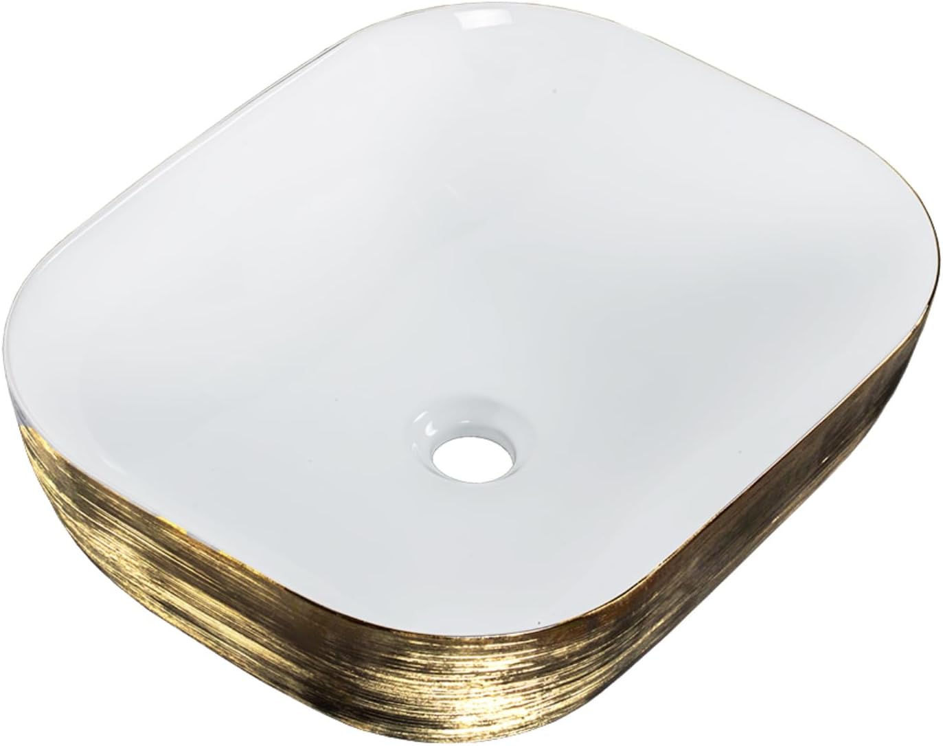 Strictly Sinks 19 Inch Rectangular Gold & White Ceramic Countertop Vessel Sink Easy to Install Above Counter Luxurious Bathroom Sink (19-3/4" W x 16" L x 6"H)