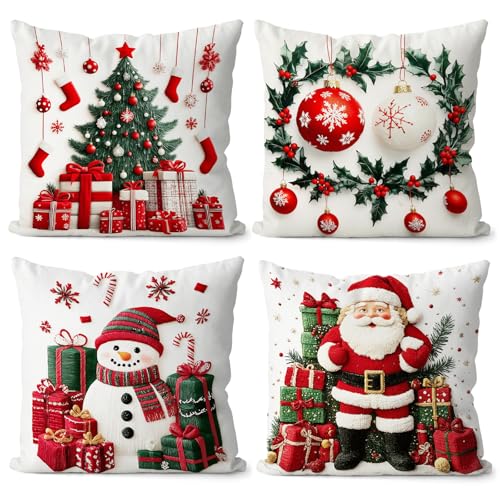 TIVUNORON Weihnachten Kissenbezug, 4 Stück Weihnachtsdeko Kissenbezug...